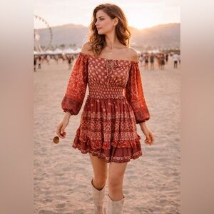 Spell & The Gypsy Tuula Gypsiana Mini Dress XS Boho Off Shoulder Festival